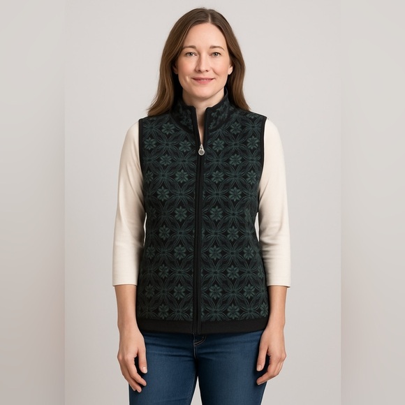 CHRISTOPHER & BANKS Forest Green & Black Print Sweater Vest Size M - Picture 1 of 10